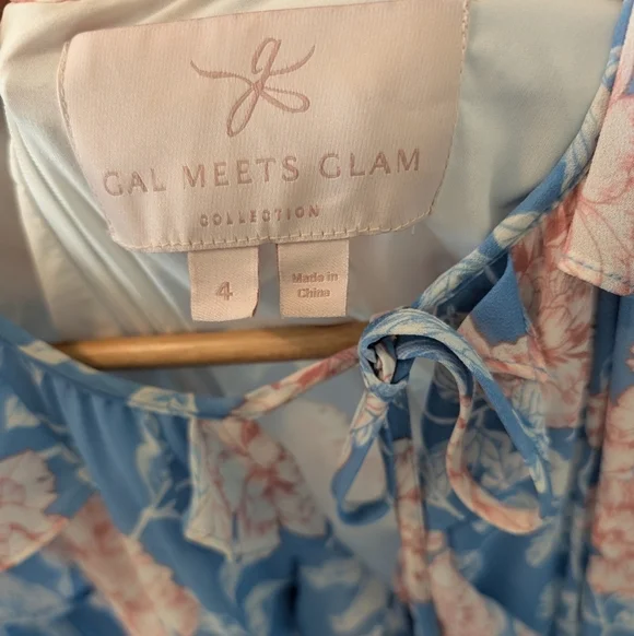 Gal Meets Glam Maxi Blue Pink Floral Shelby Dress Tie Neck Size 4 - Picture 9 of 10